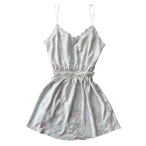 Barbizon Floral Lace Tank Lingerie Gown Vintage 80s Chemise White Pink Size L